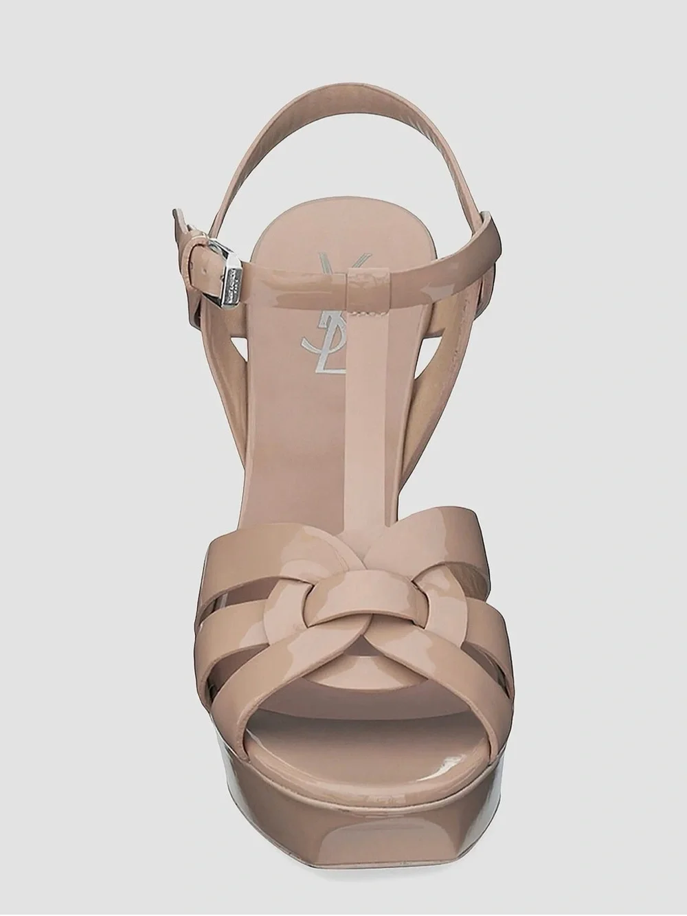 Yves Saint Laurent Nude Patent Leather T-Strap Platform Heels